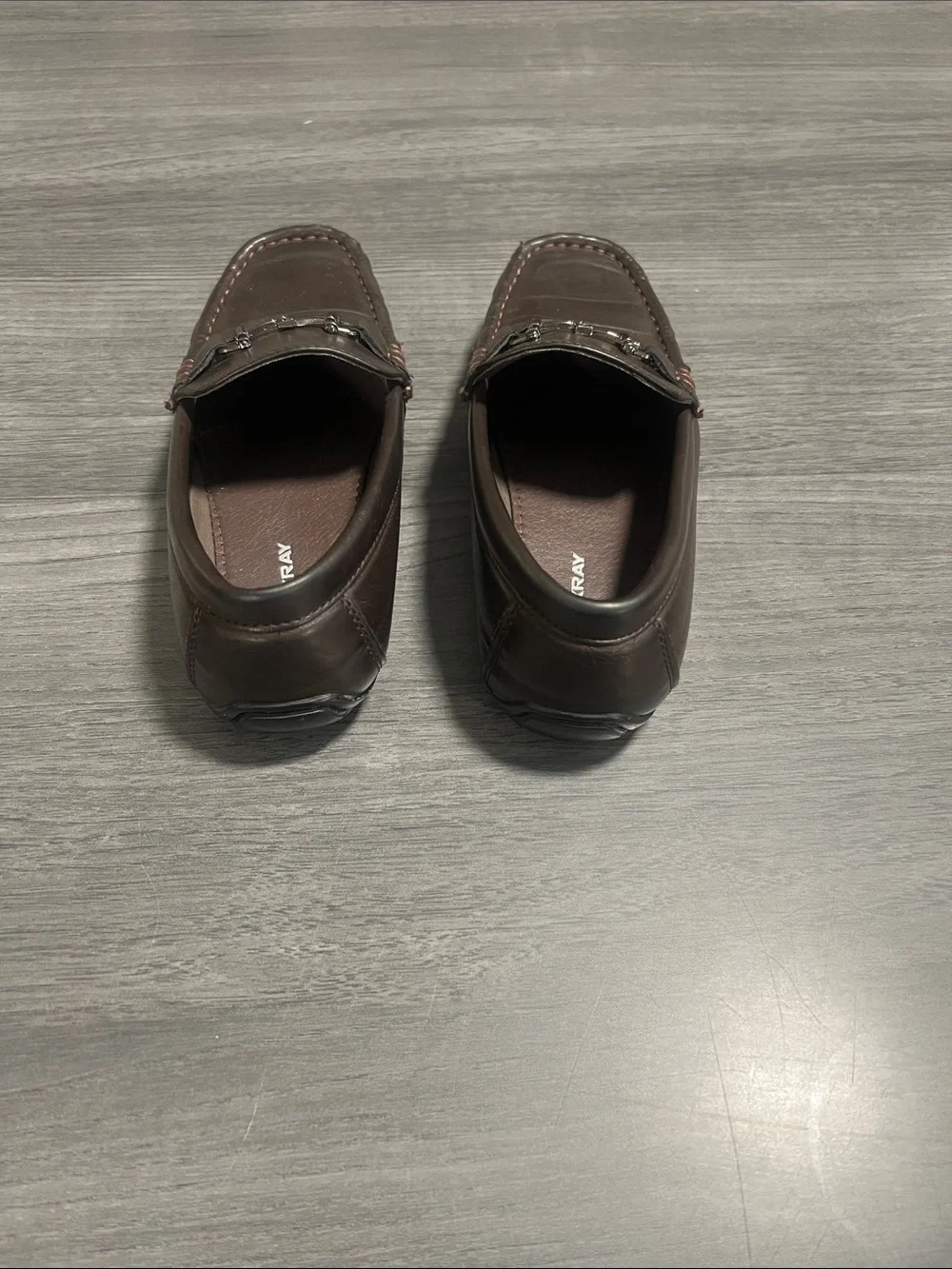Boys Dark Brown Leather Dress Loafers with Metal Bit Accent